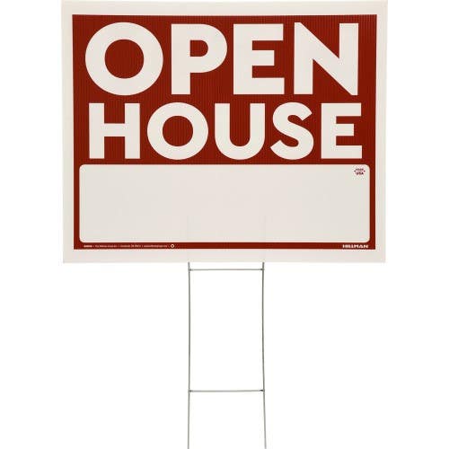 Hillman 840049 Coroplast Red & White Open House Sign with Holder (20" X 24")
