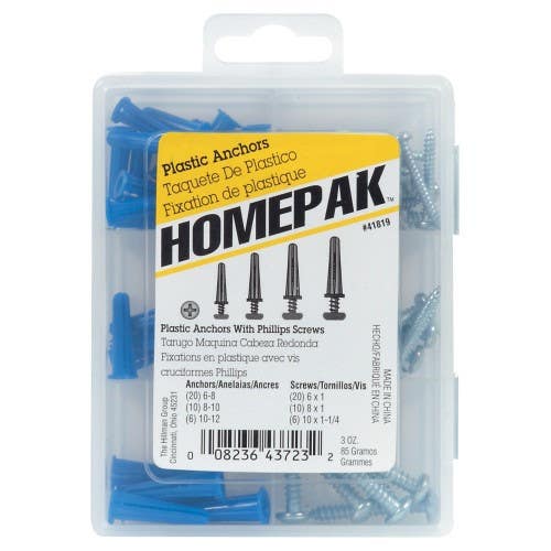 Hillman 41819 Homepak Plastic Anchors with Screws Kit (7 oz)