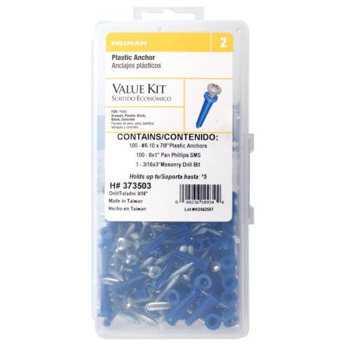 Hillman 37350 Blue Conical Plastic Anchors w/ Pan Phillips Screws Kit (201 Piece)