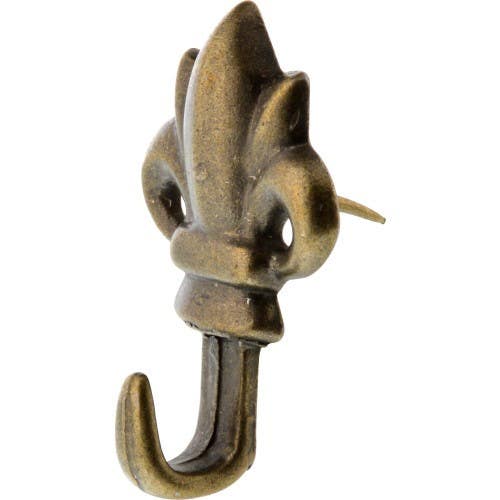 Hillman 122261 Fleur-De-Lis Decorative Push Pin Hangers Antique Brass (10LB) 3 Pack