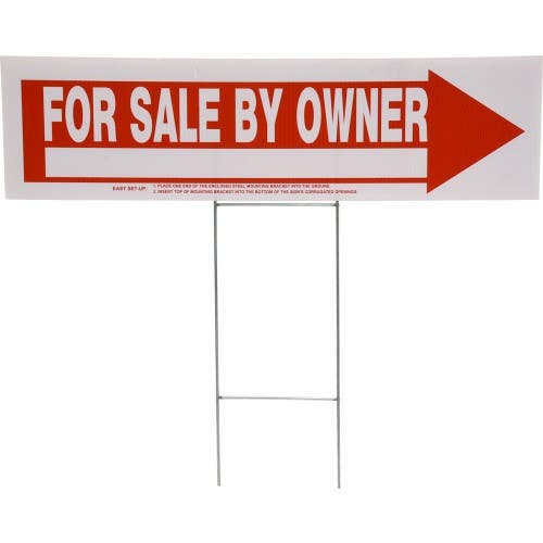 Hillman 844383 For Sale by Owner Sign Red and White with Holder (9" X 24")
