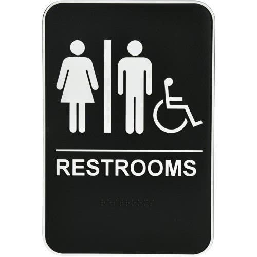 Hillman 843378 Adhesive Women/Men Handicapped Restroom with Braille (6" X 9")