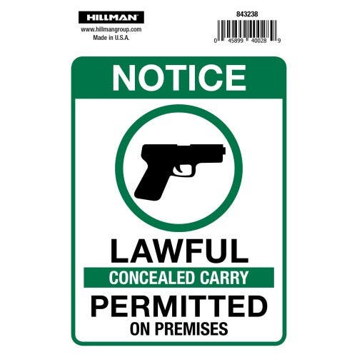 Hillman 843238 Adhesive Concealed Carry Permitted Sign (10" X 14")