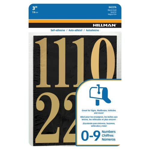 Hillman 84227 Adhesive House Number Pack Black and Gold