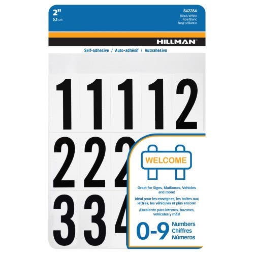 Hillman 842284 Adhesive House Number Pack Black and White (2")