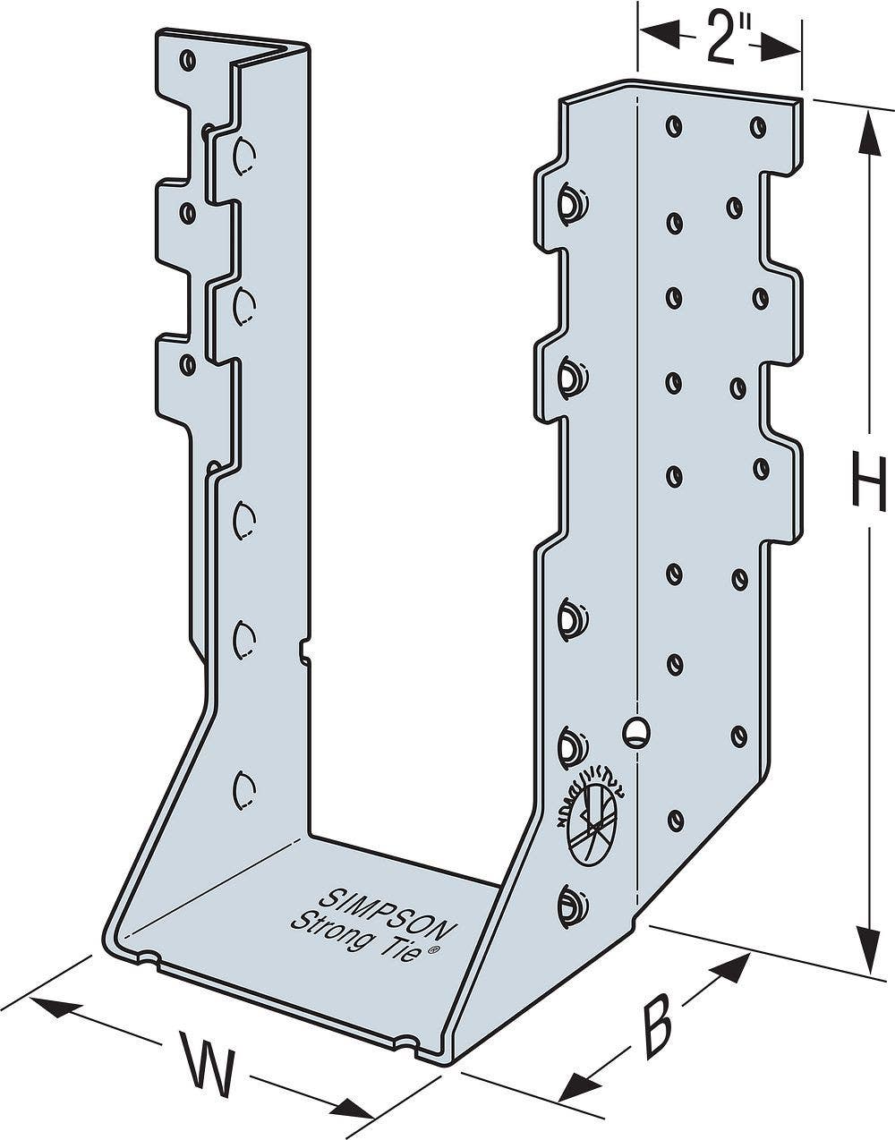 Simpson Strong-Tie HHUS410 Extra-Heavy U-Shaped Hanger w/ Double-Shear Nailing, 14-ga., Zinc Galvanized, 3-5/8" W x 9" H x 3" L