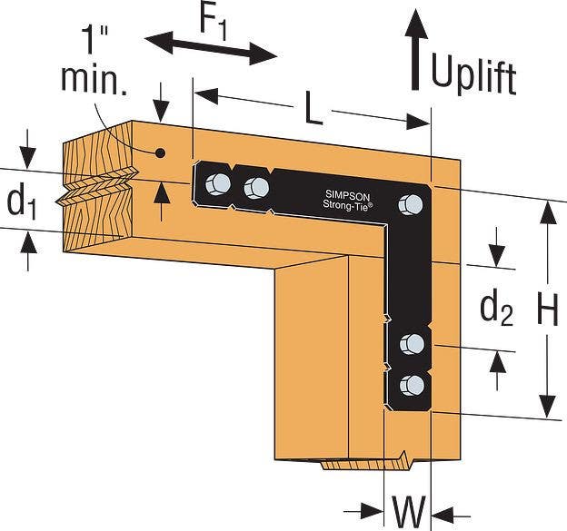 Simpson Strong-Tie OL Ornamental L Strap, 12 ga., 2" W x 12" H x 12" L, Powder Coating, Black