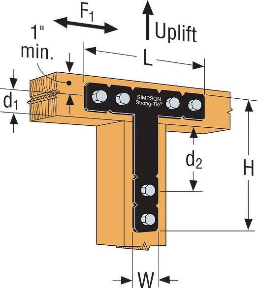 Simpson Strong-Tie OT Ornamental T Strap, 12 ga., 2" W x 12" H x 12" L, Powder Coating, Black