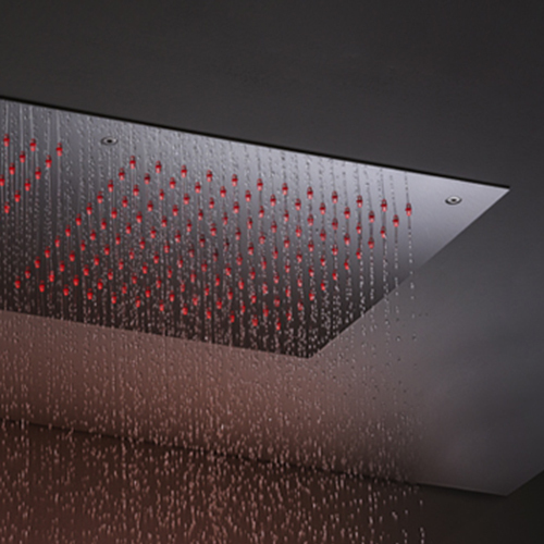 Rain Therapy PS ZI-65141 28" x 16" Rectangular Shower Head w/ Chromotherapy LED Light & 2 Canopies