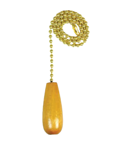Jandorf 60321 12" Brass Pull Chain, Natural Wooden Cylinder