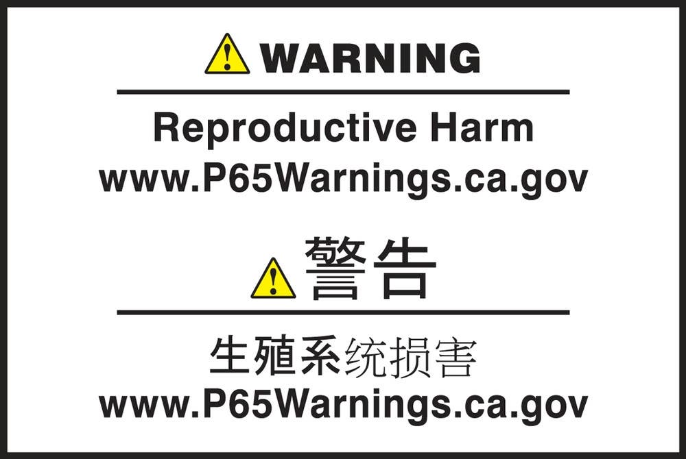 AccuformNMC CBLCAW Multilingual Prop 65 Label, Reproductive Harm, Pressure Sensitive Paper, 1" H x 1-1/2" W, 500/Roll