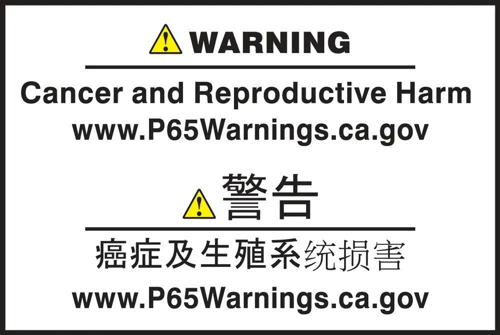 AccuformNMC CBLCAW Multilingual Prop 65 Label, Cancer & Reproductive Harm, Pressure Sensitive Paper, 1" H x 1-1/2" W, 500/Roll