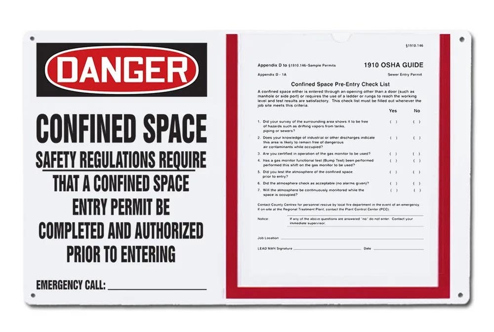 AccuformNMC CBS131 OSHA Danger Permit Holder Board, Confined Space, Safety Regulations Require