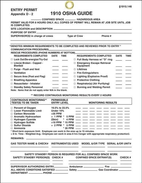 AccuformNMC CBS220 Confined Space Permits, Entry Permit Tag, 11" H x 8-1/2" W, 10/Pk