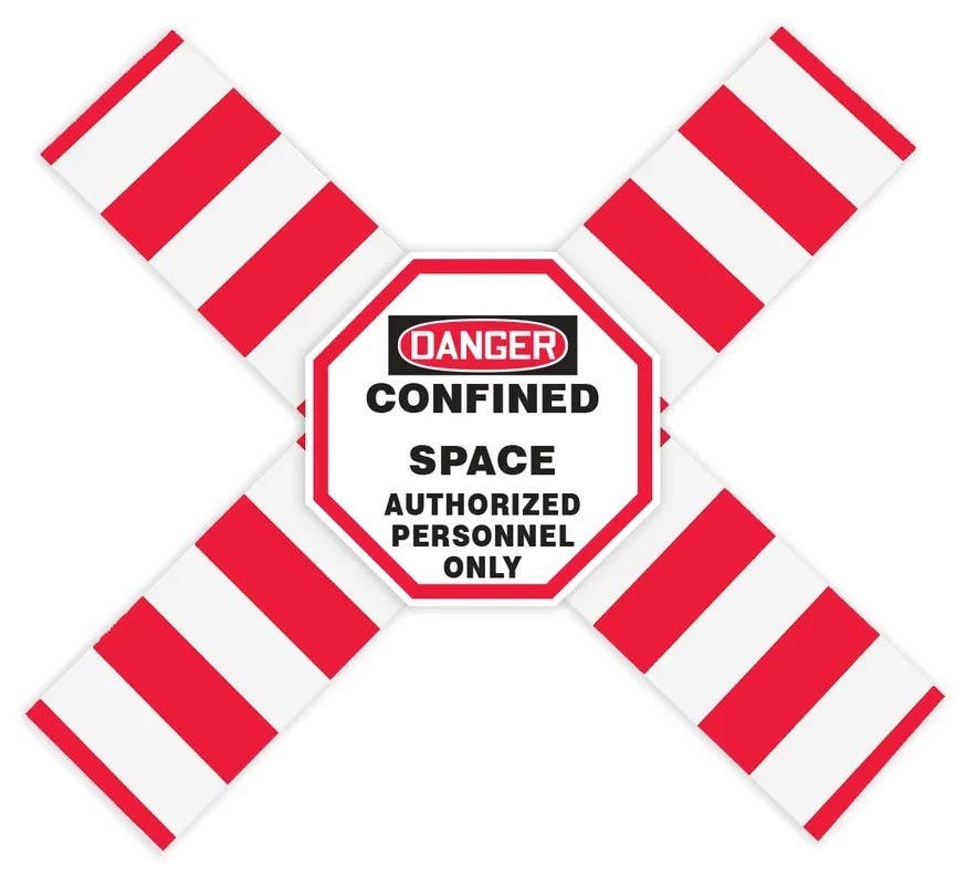 AccuformNMC CXB805 OSHA Danger Flanged Pipe Barrier Kit, Confined Space Authorized Personnel Only