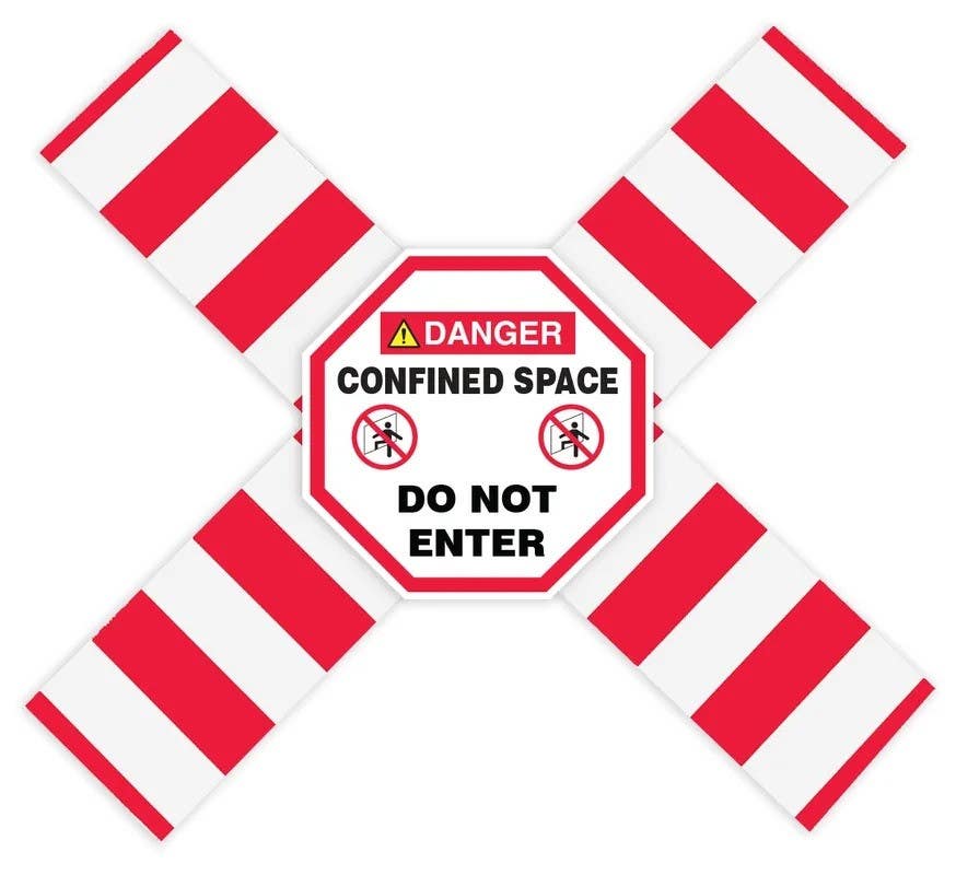 AccuformNMC CXB806 OSHA Danger Flanged Pipe Barrier Kit, Confined Space Do Not Enter