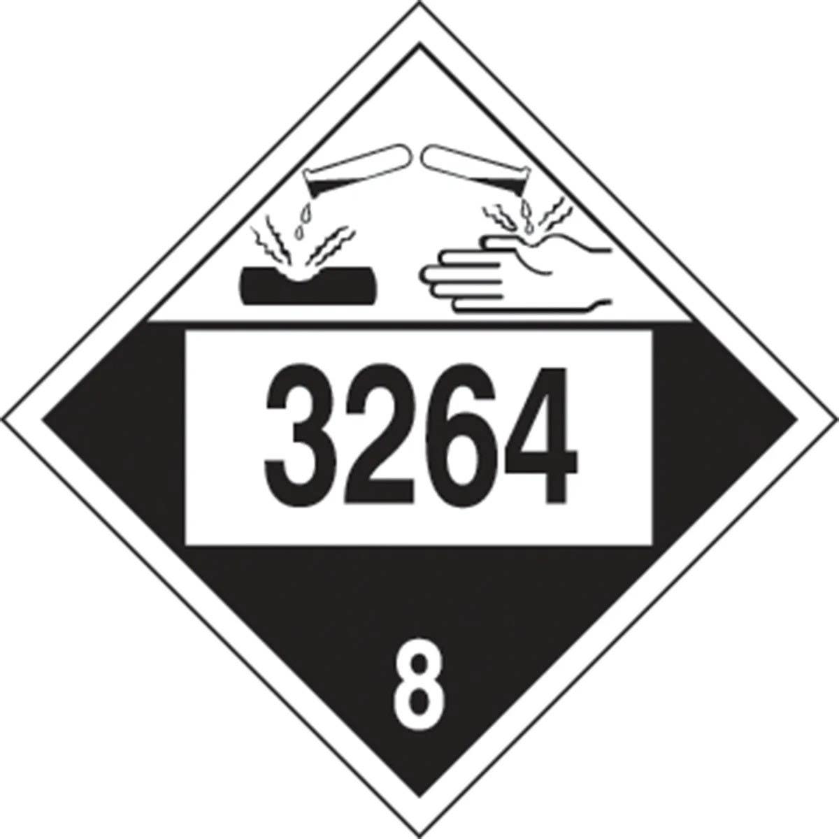 AccuformNMC MPL785 4-Digit DOT Placards, Hazard Class 8, 3264 (Corrosive Liquid, Acidic, Inorganic), 10-3/4" H x 10-3/4" W