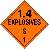 AccuformNMC MPL133 DOT Placard, Hazard Class 1, Explosives & Blasting Agents (1.4S), 10-3/4" H x 10-3/4" W