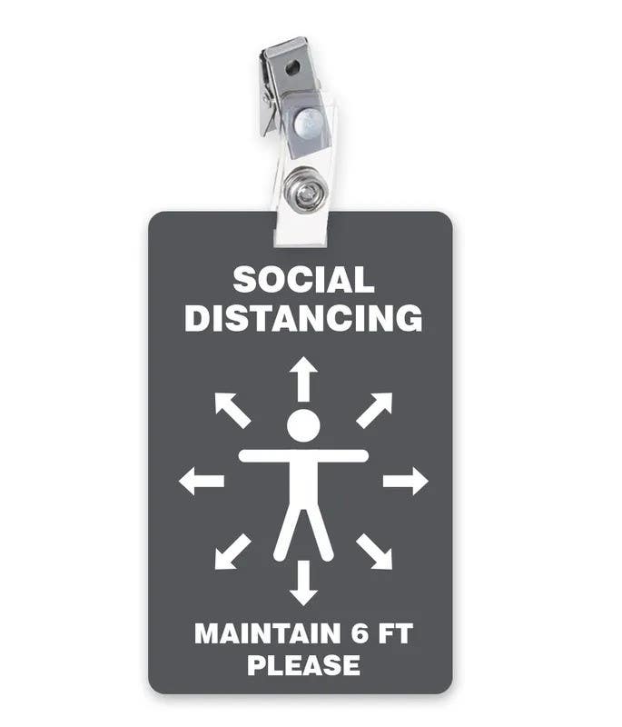 AccuformNMC DNT902 ID Badge, Social Distancing Maintain 6 Ft Please, 3-3/8" H x 2-1/8" W