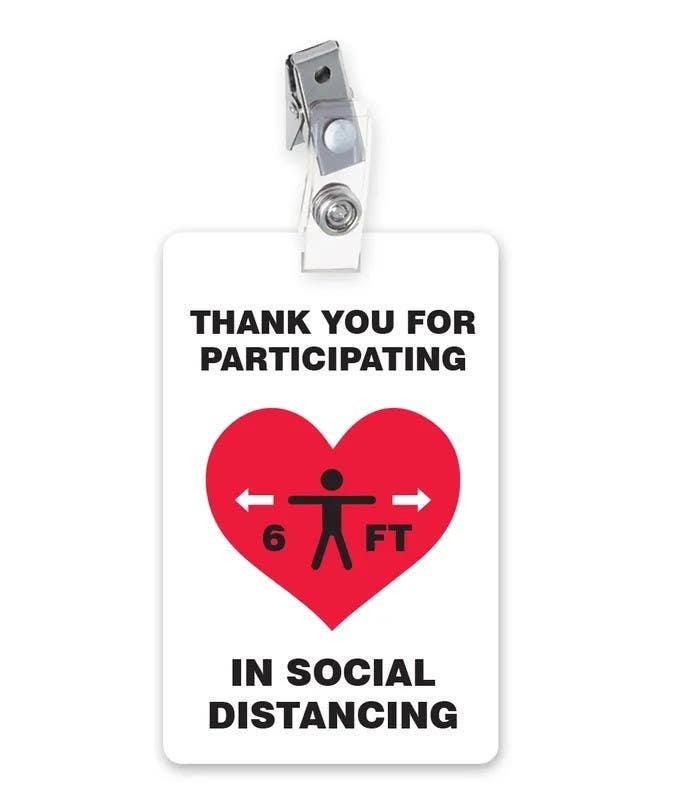 AccuformNMC DNT903 ID Badge, Thank You For Participating In Social Distancing, 3-3/8" H x 2-1/8" W
