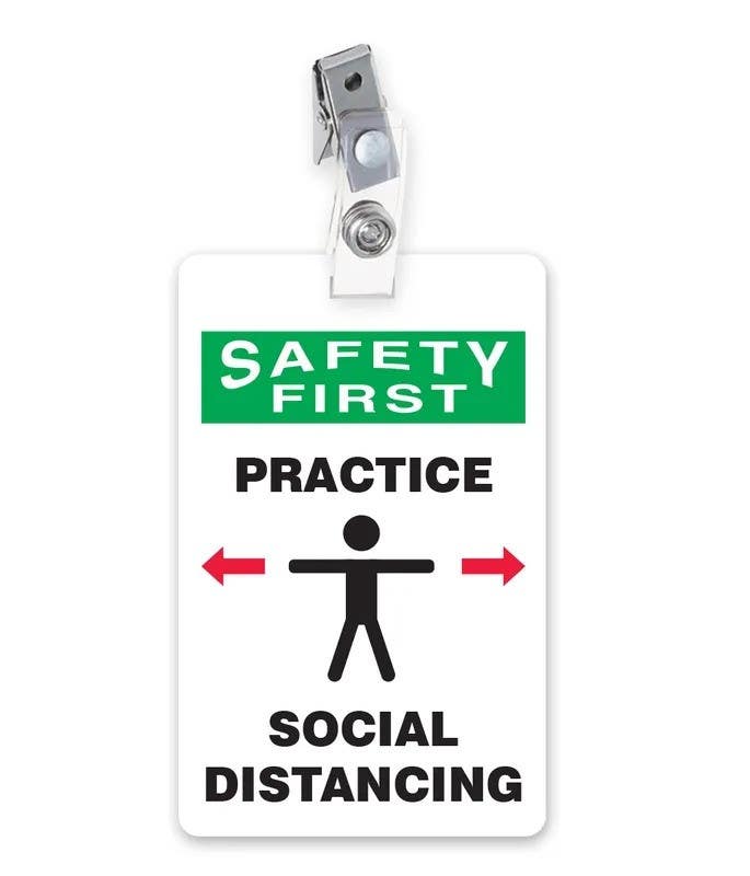 AccuformNMC DNT905 ID Badge, Safety First Practice Social Distancing, 3-3/8" H x 2-1/8" W
