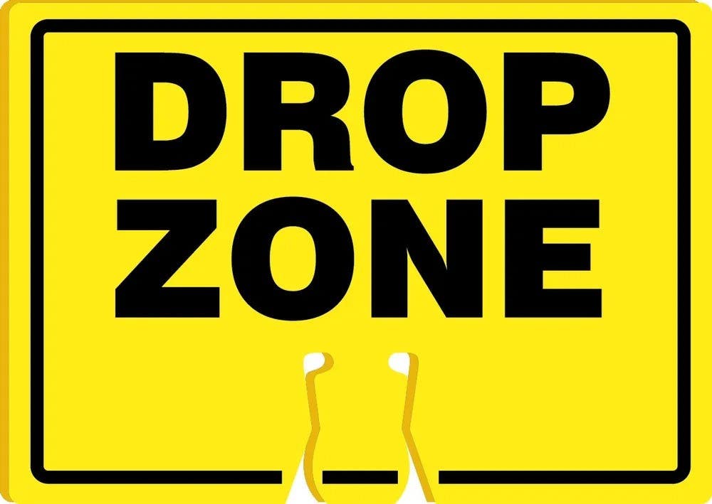 AccuformNMC FBC720 Cone Top Warning Sign, Drop Zone, 10" H x 14" W