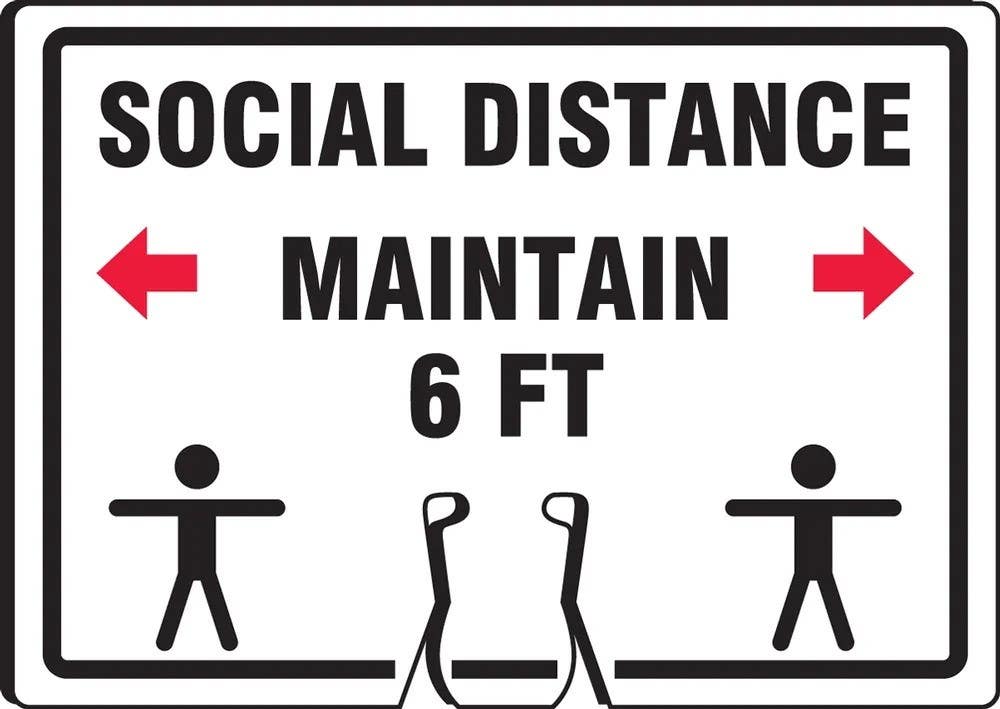 AccuformNMC FBC Cone Top Warning Sign, Social Distance Maintain 6 Ft