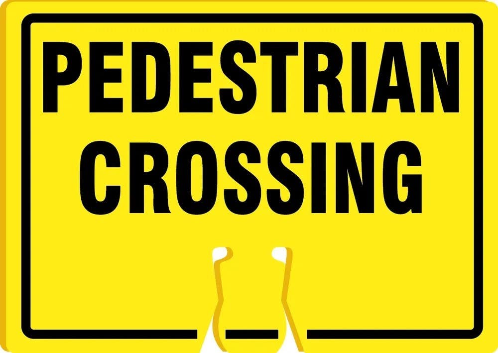 AccuformNMC FBC728 Cone Top Warning Sign, Pedestrian Crossing, 10" H x 14" W