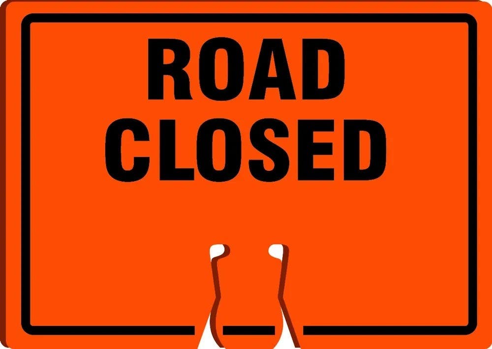 AccuformNMC FBC736 Cone Top Warning Sign, Road Closed, 10" H x 14" W