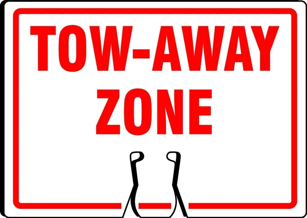 AccuformNMC FBC739 Cone Top Warning Sign, Tow-Away Zone, 10" H x 14" W