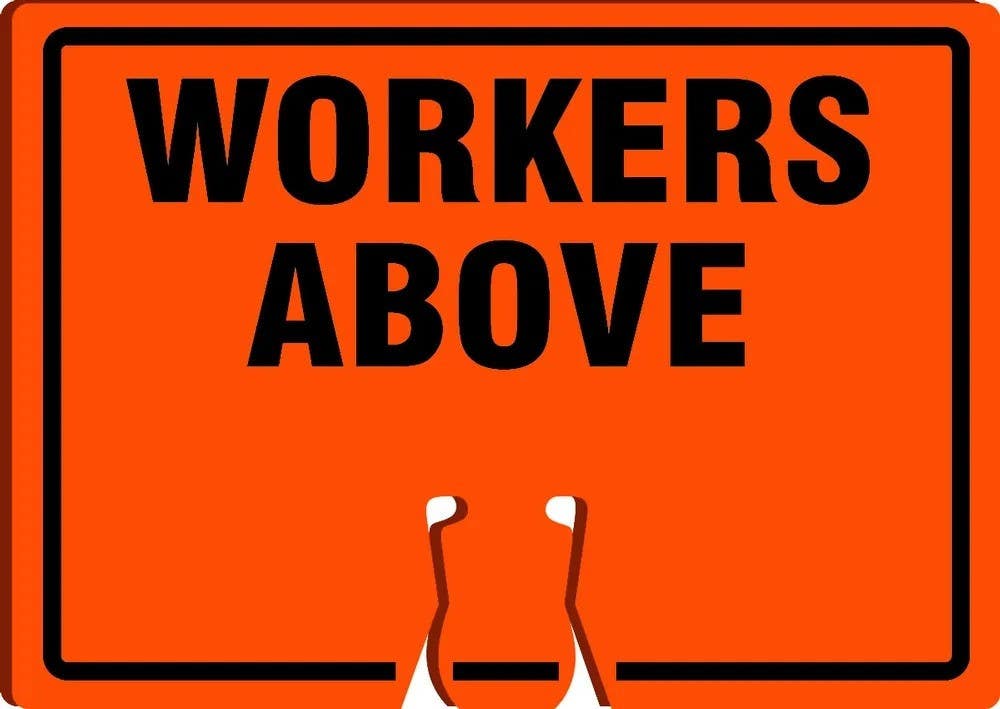AccuformNMC FBC740 Cone Top Warning Sign, Workers Above, 10" H x 14" W