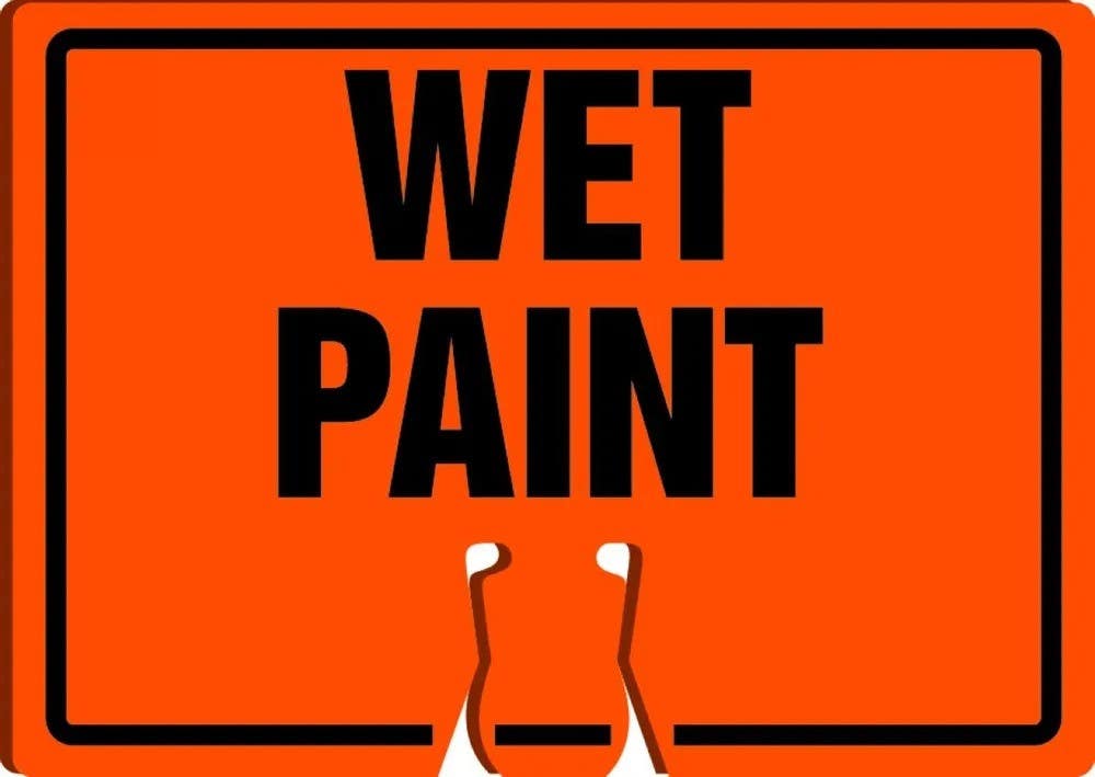 AccuformNMC FBC762 Cone Top Warning Sign, Wet Paint, 10" H x 14" W