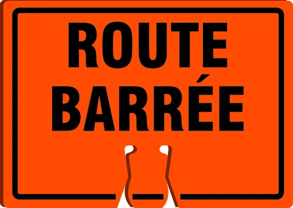 AccuformNMC FBC781 Cone Top Warning Sign, Route Barree, French, 10" H x 14" W