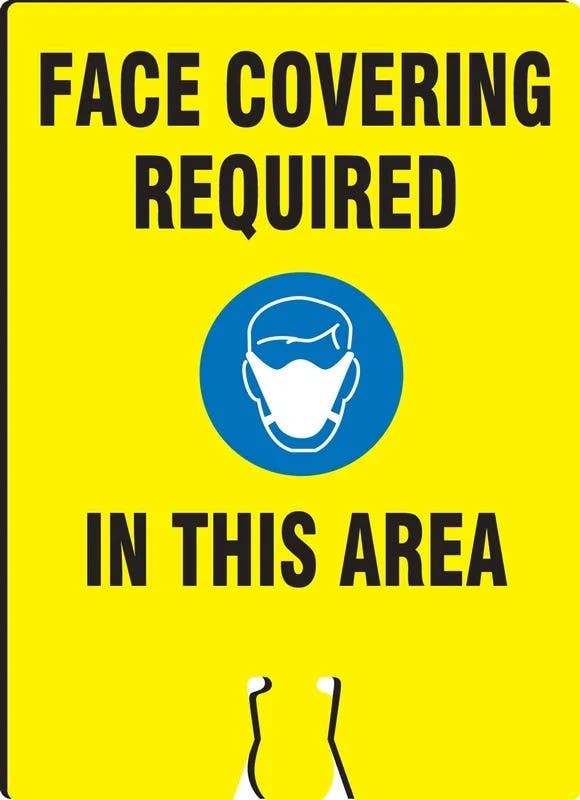 AccuformNMC FBC787 Cone Top Warning Sign, Face Covering Required In This Area, 14" H x 10" W
