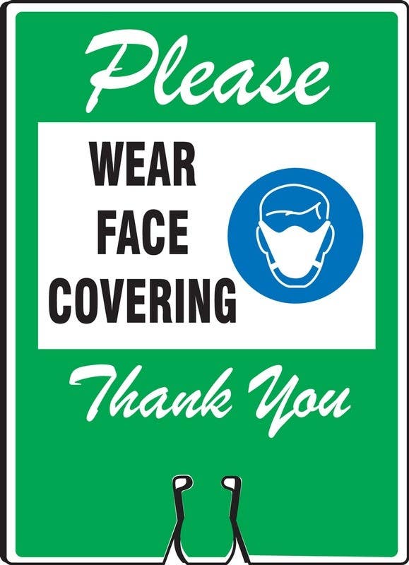 AccuformNMC FBC Cone Top Warning Sign, Please Wear Face Covering Thank you, 14" H x 10" W