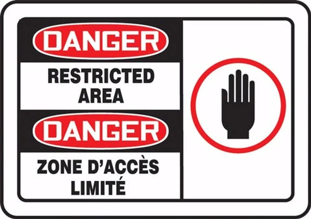 AccuformNMC FBLADM007VSP Bilingual OSHA Danger Safety Label, Restricted Area, 3-1/2" H  x 5" W, Adhesive Vinyl, 5/Pk