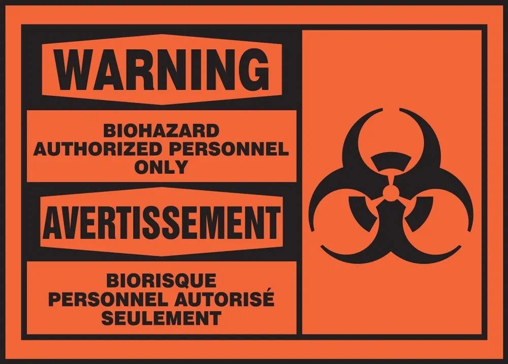 AccuformNMC FBLBHZ302VSP Bilingual OSHA Warning Safety Label, Biohazard, 3-1/2" H  x 5" W, Adhesive Vinyl, 5/Pk
