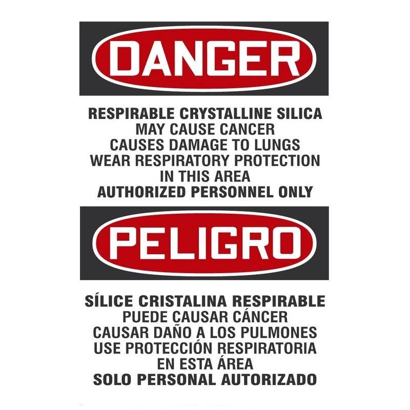 AccuformNMC LCAW121VSP Bilingual OSHA Danger Safety Label, Respirable Crystalline Silica…, 7" H x 5" W, Adhesive Vinyl, 5/Pk
