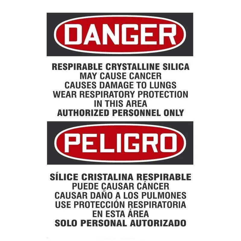 AccuformNMC LCAW121XVE Bilingual OSHA Danger Safety Label, Respirable Crystalline Silica…, 7" H x 5" W, Adhesive Dura Vinyl