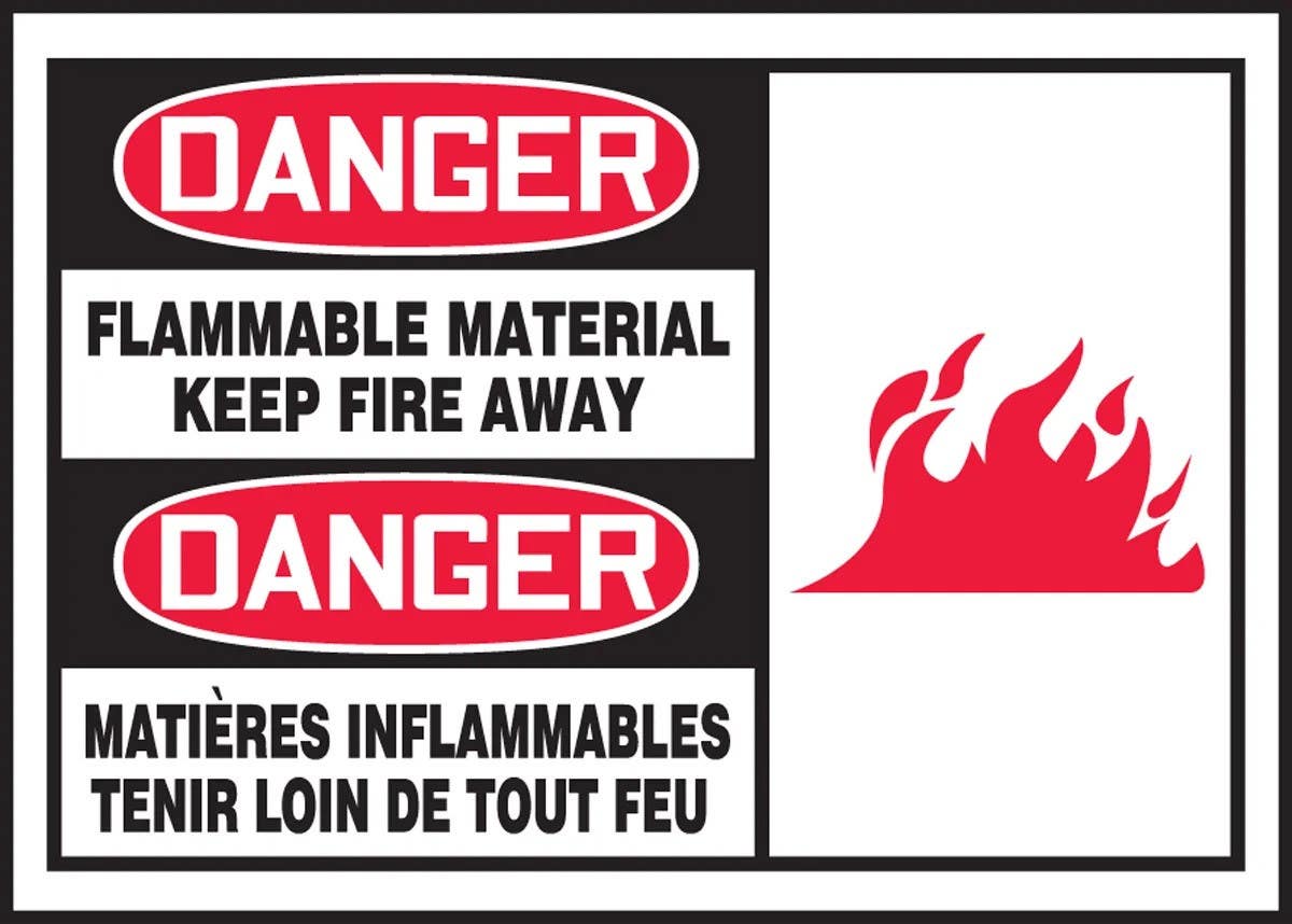 AccuformNMC FBLCHL004XVE Bilingual Danger, Flammable Material, Keep Fire Away, 3-1/2" H  x 5" W, Adhesive Dura-Vinyl