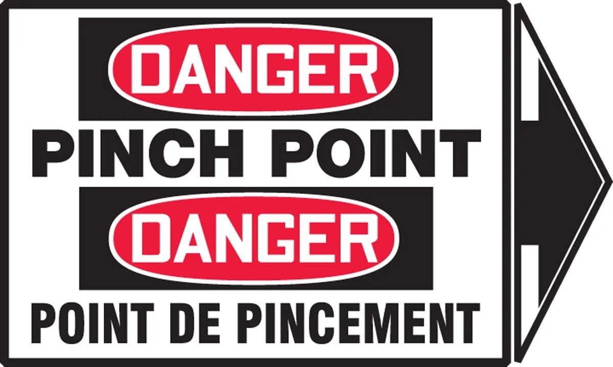 AccuformNMC FBLEQM144VSP Bilingual French Pinch Point Label, Adhesive Vinyl, 3-1/2" H x 5" W + Arrow, 5/Pk