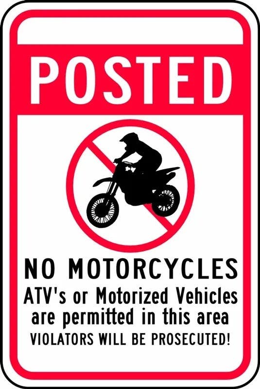 AccuformNMC FRR776 Traffic Sign, Posted, No Motorcycles, ATV's Or Motorized Vehicles Are Permitted In This Area…, 18" H x 12" W