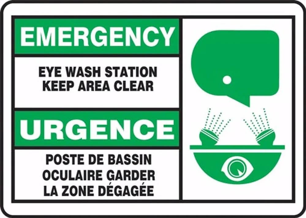 AccuformNMC FBLFSD904VSP Bilingual Emergency, Eye Wash Station, Keep Area Clear Label, Adhesive Vinyl, 3-1/2" H x 5" W, 5/Pk