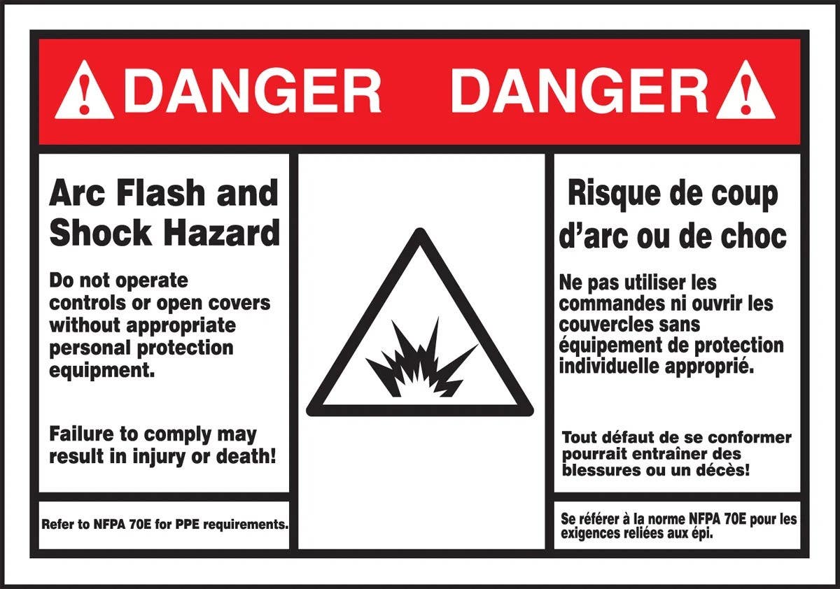 AccuformNMC FBLSPS140 Bilingual ANSI Danger Arc Flash Protection Label, Arc Flash And Shock Hazard, Adhesive Dura-Vinyl