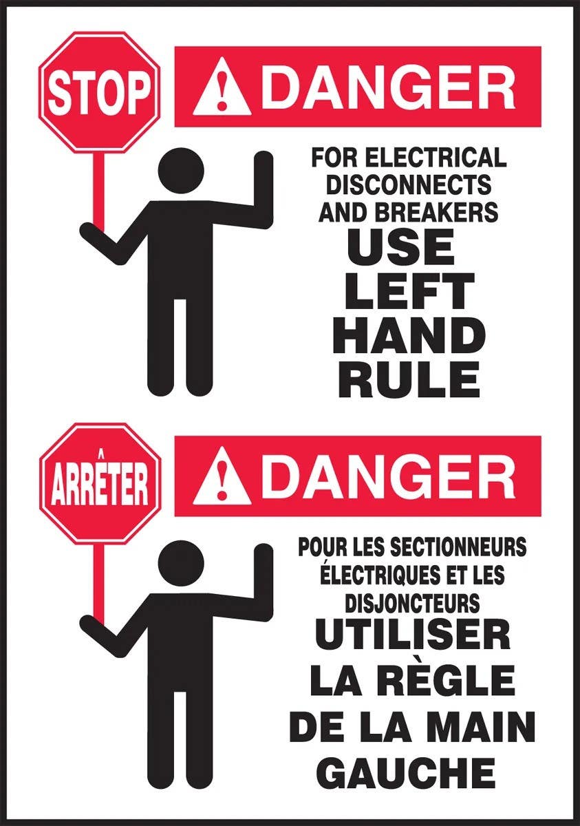 AccuformNMC FBLSPS193VSP Bilingual ANSI Danger Sign, For Electrical Disconnects And Breakers…, Adhesive Vinyl, 5/Pk