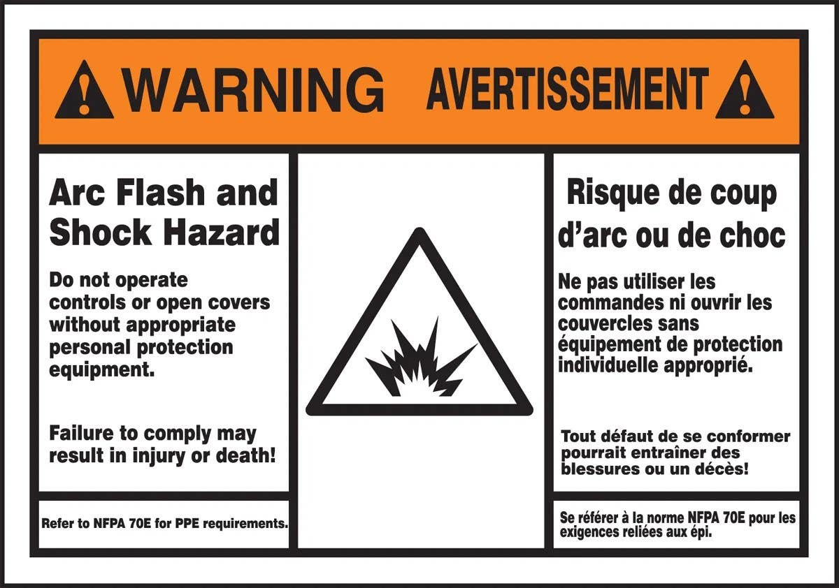 AccuformNMC FBLSPS370 Bilingual ANSI Warning Arc Flash Protection Label, Arc Flash And Shock Hazard, Adhesive Dura-Vinyl