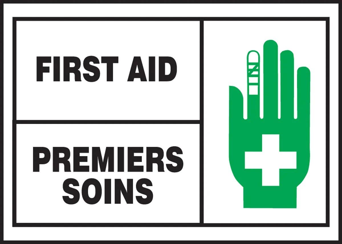 AccuformNMC FBLSPS506XVE Bilingual French Label, First Aid, Adhesive Dura-Vinyl