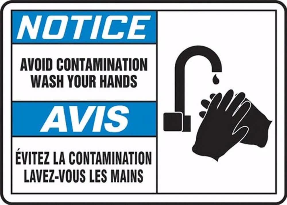 AccuformNMC FBLSPS806VSP Bilingual OSHA Notice Safety Label, Avoid Contamination, Wash Your Hands, Adhesive Vinyl, 5/Pk