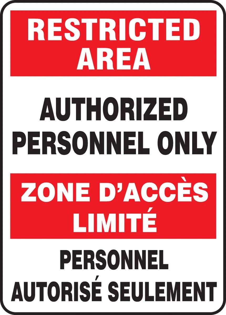 AccuformNMC FBMADC519 Bilingual Restricted Area Safety Sign, Authorized Personnel Only, 14" H x 10" W