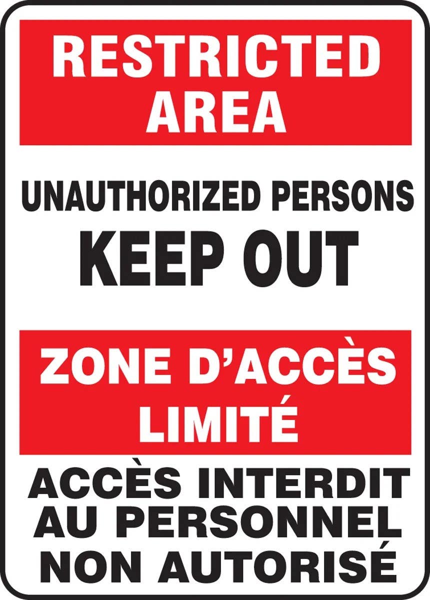 AccuformNMC FBMAD Bilingual Restricted Area Safety Sign, Unauthorized Persons Keep Out